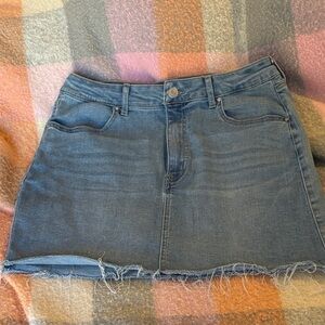 Refuge Denim Mini Skirt with Frayed Hem